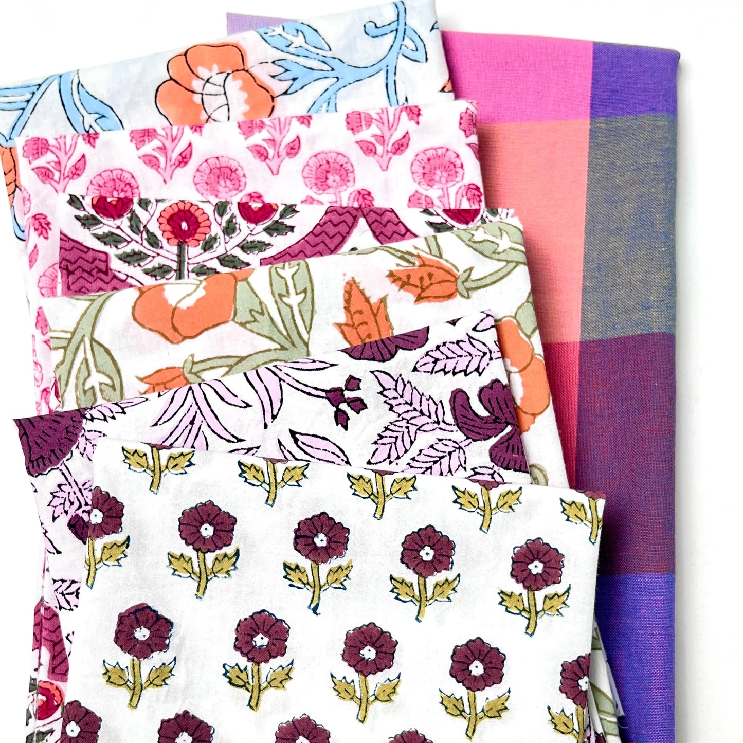 FABLEISM is here Cottage Indian Block Prints 6 fat quarters and 1 fat quarter woven plaid cotton fabric