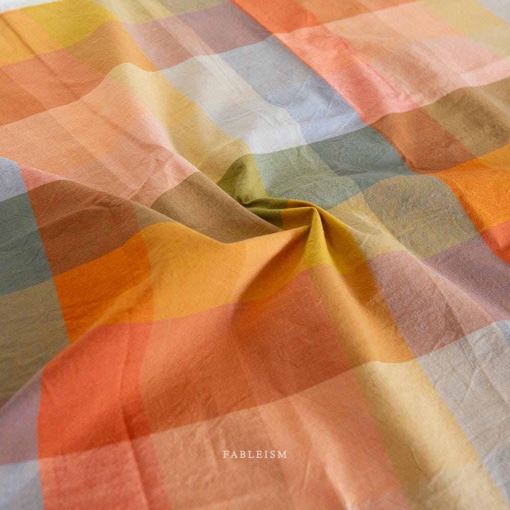 FABLEISM Lumiere Happy Checkers Fabric in Retro 55 wide woven plaid cotton fabrics