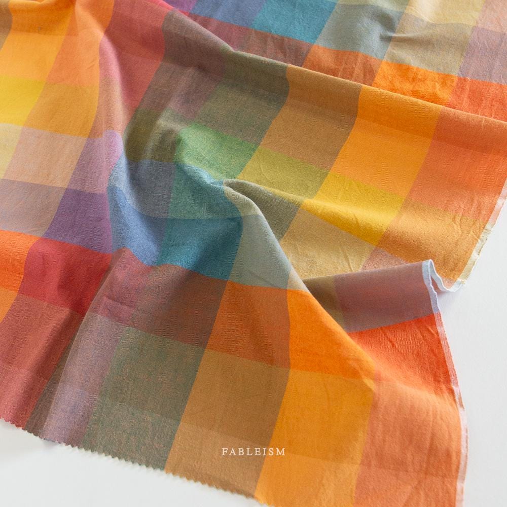 FABLEISM Lumiere Happy Checkers Fabric in BOLD 55 wide woven plaid cotton fabrics