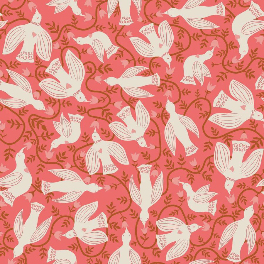 Ruby Star Society Endpaper Canvas fabric BTHY Pink and White birds design by Jen Hewett