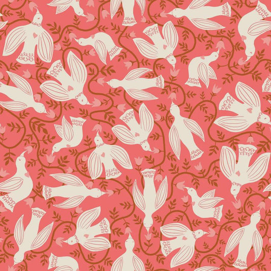 Ruby Star Society Endpaper Canvas fabric BTHY Pink and White birds design by Jen Hewett